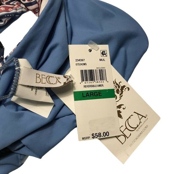 Becca Blue Paisley Reversible Bikini Bottom Size Large Shirred Sides NEW - Picture 5 of 5